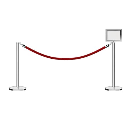 Stanchion Post & Rope Kit Pol.Steel,2FlatTop 1RedRope 8.5x11H Sign